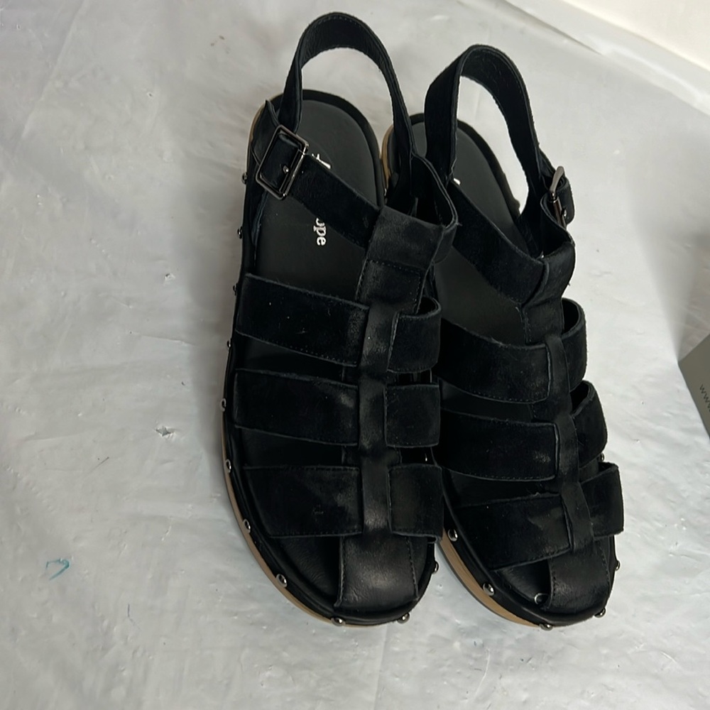Antelope Heeled Sandal Suede Leather Black Size 9 EU 40